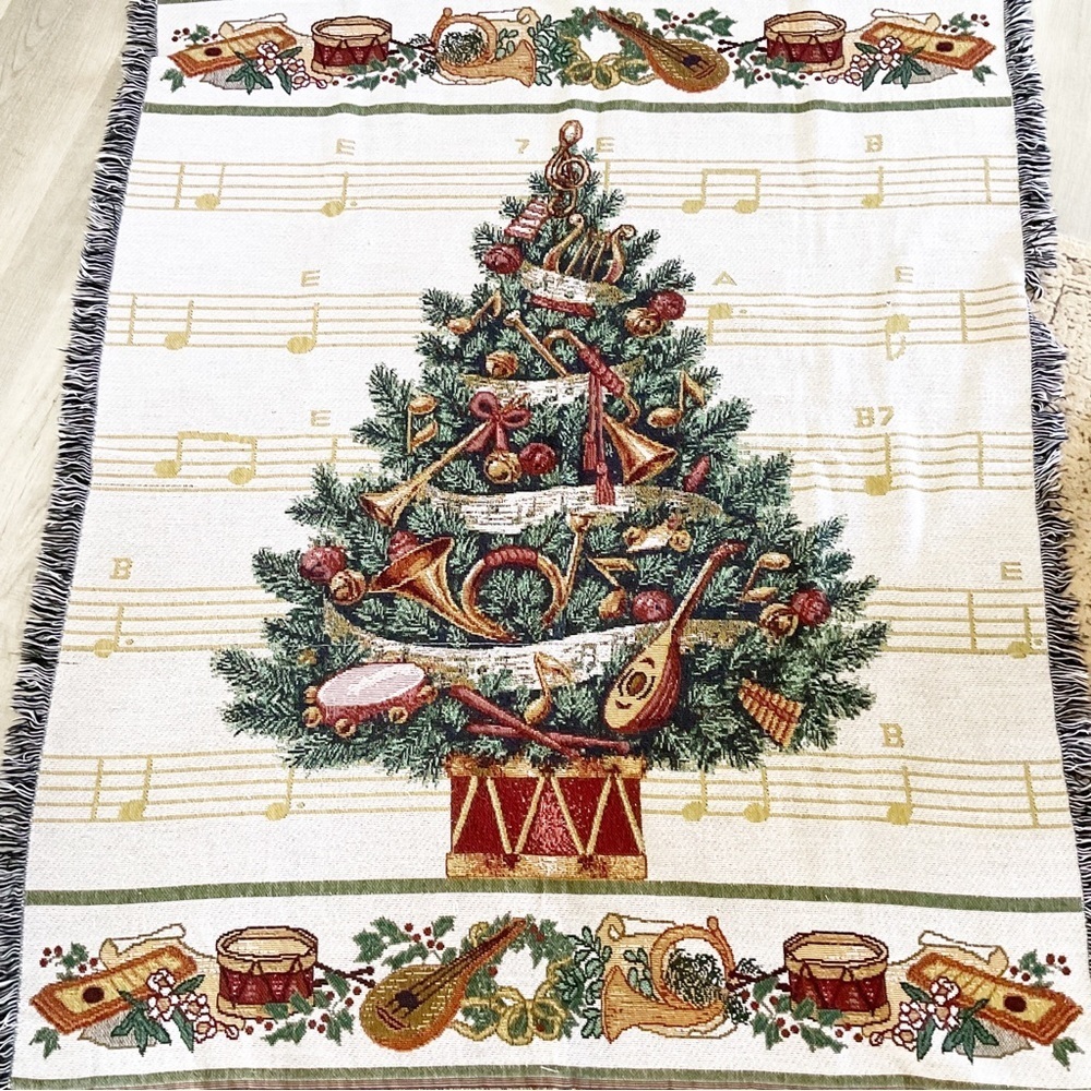 Vintage AMERICAN WEAVERS Christmas Tree Throw Blanket USA